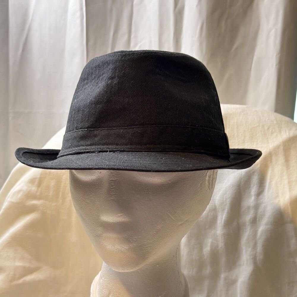 Free Authority Black Fedora Hat Mens Herringbone Wide Brim Classic Trilby Dress